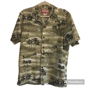 Men’s RJC Hawaiian Short Sleeve Button Down Shirt Top WWII Military Planes Camo